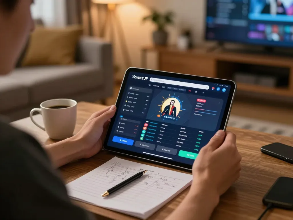 Yowes JP online betting interface displayed on a tablet during a cozy home gaming session.