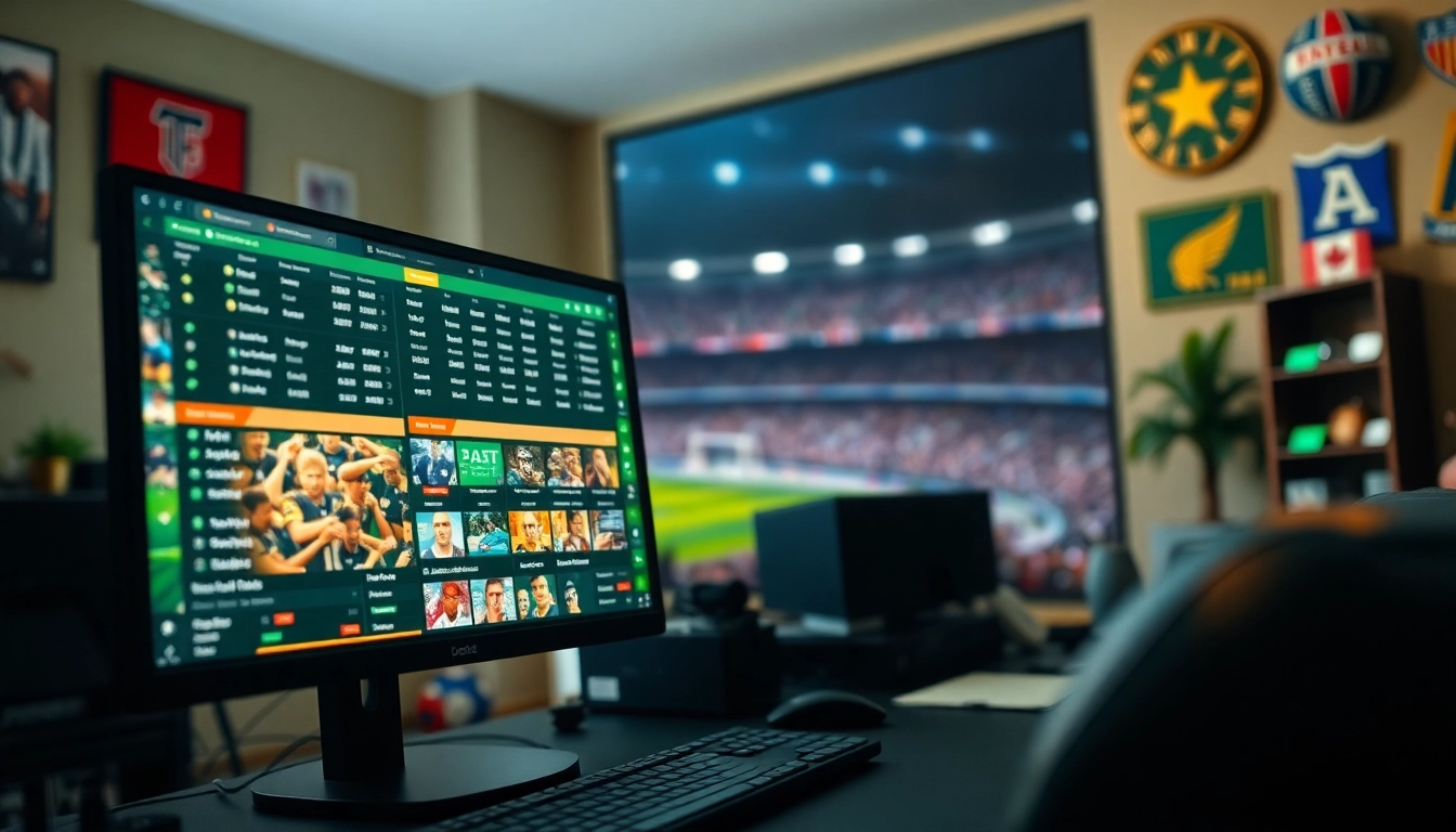 Betting setup showcasing online sportsbooks Canada with vibrant sports themes and dynamic software.