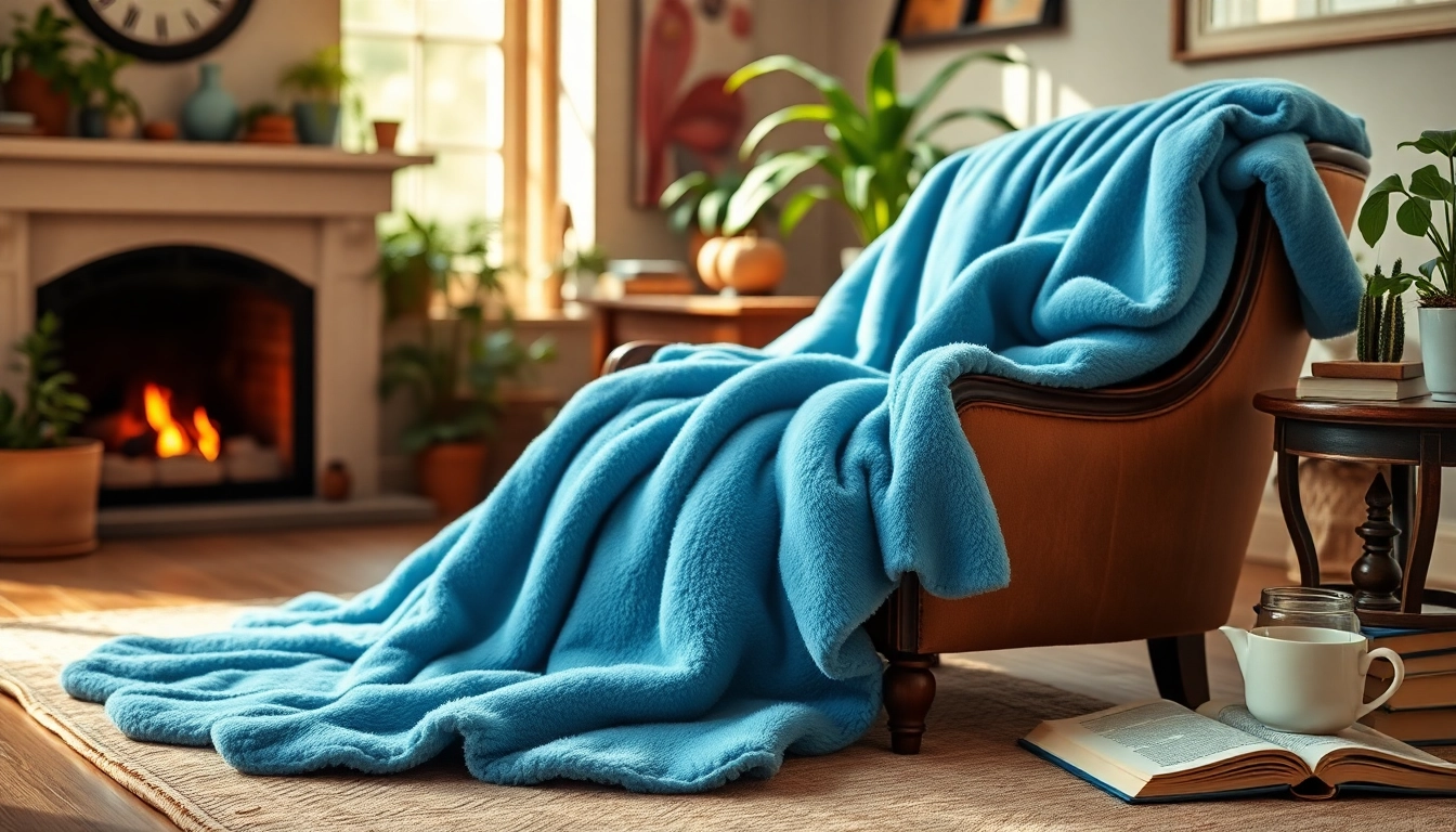 Fleece dekens perfect gestapeld in een gezellige woonkamer met een warme sfeer.