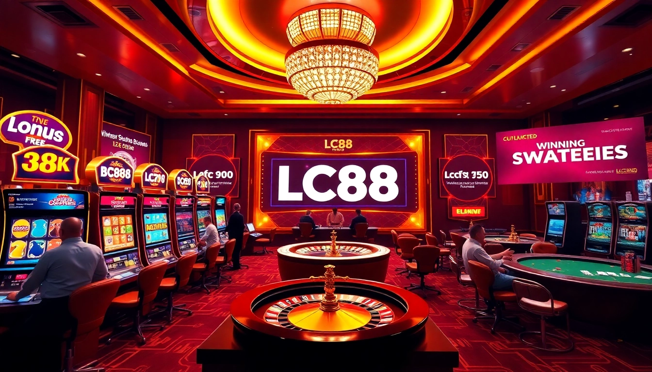 Experience thrilling gameplay at LC88 Casino with vibrant slot machines and poker tables.