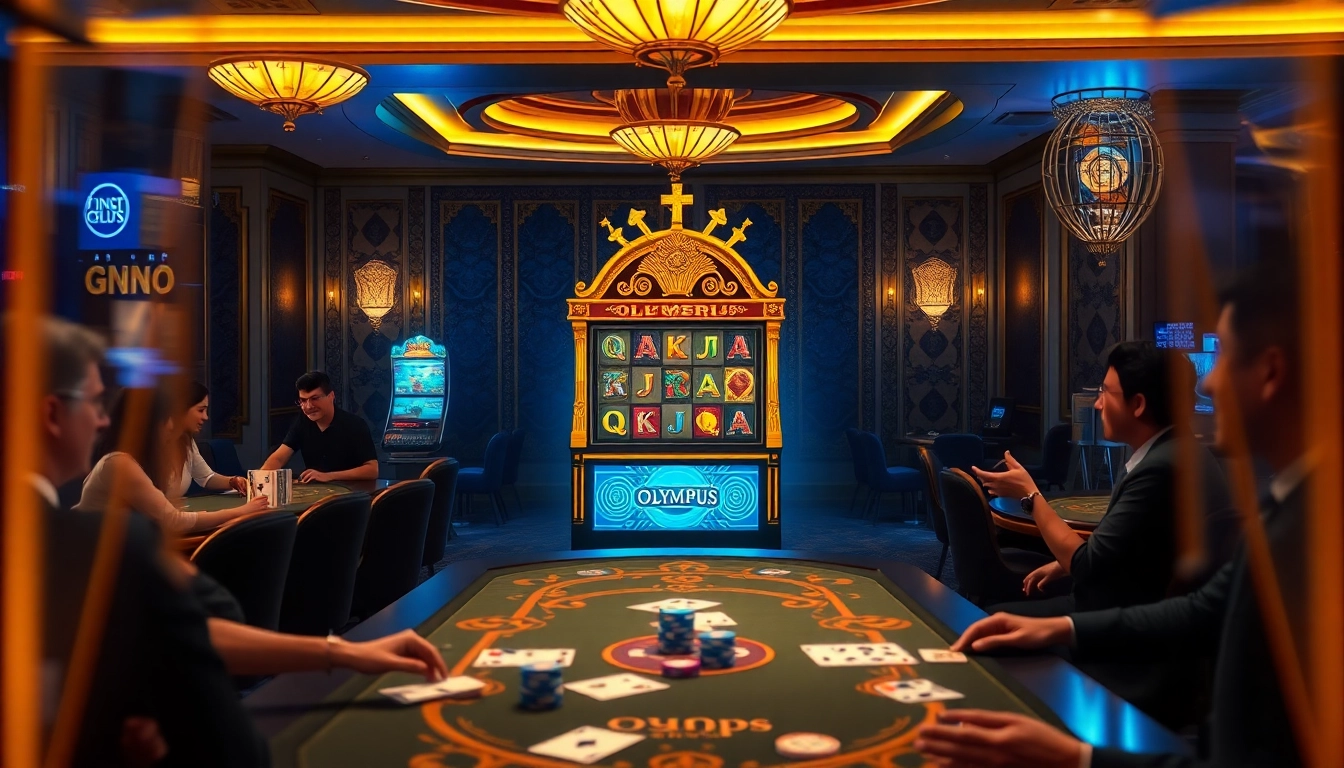 Exciting gameplay on the Olympus slot machine surrounded by vibrant casino atmosphere.