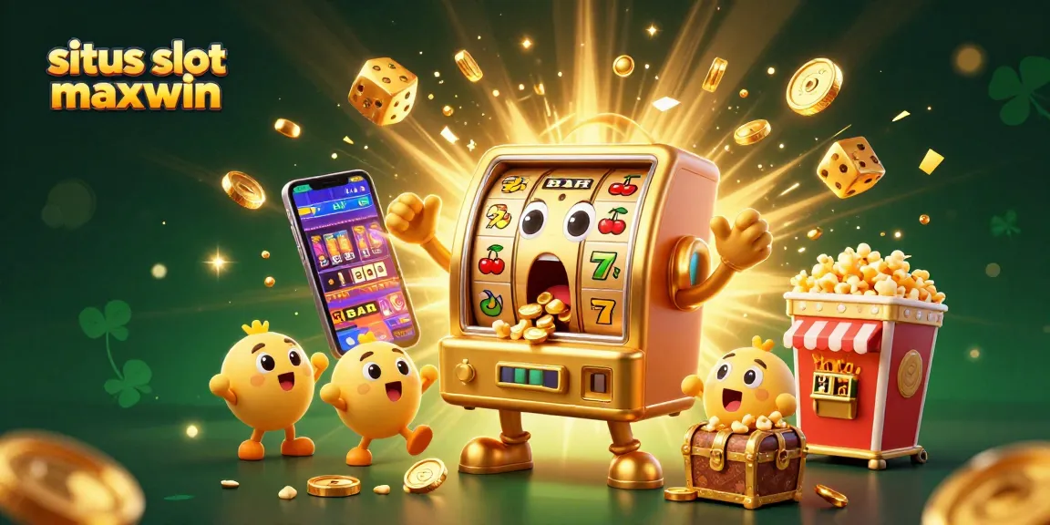 Experience thrills with situs slot gacor maxwin featuring a lively slot machine hitting a jackpot and surrounded by festive symbols.