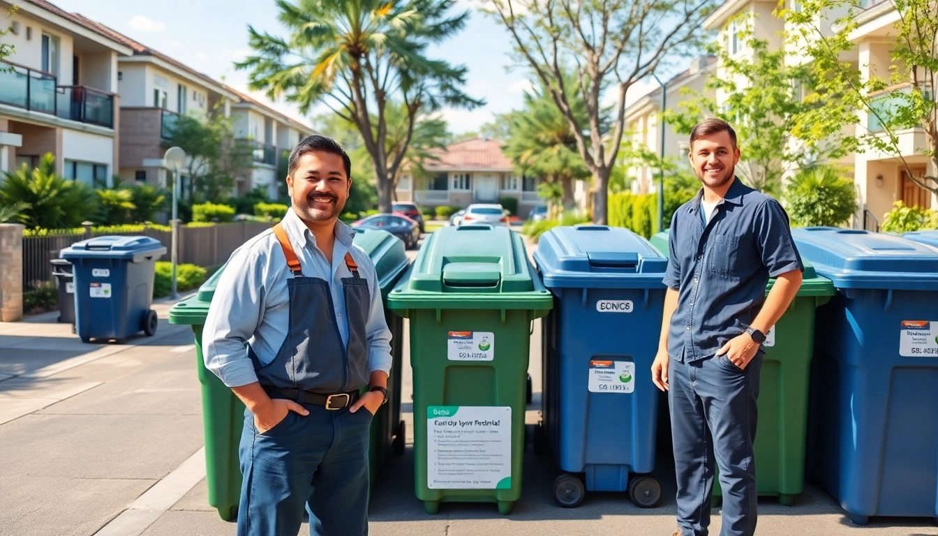 Efficient residential bin rental service showcasing clean bins in a vibrant setting.