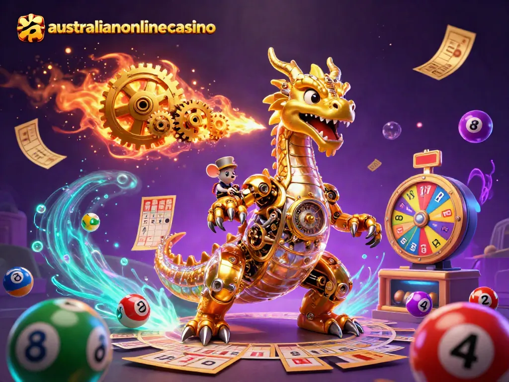 Play immersive games at australianonlinecasino with a breathtaking 3D dragon and casino elements.