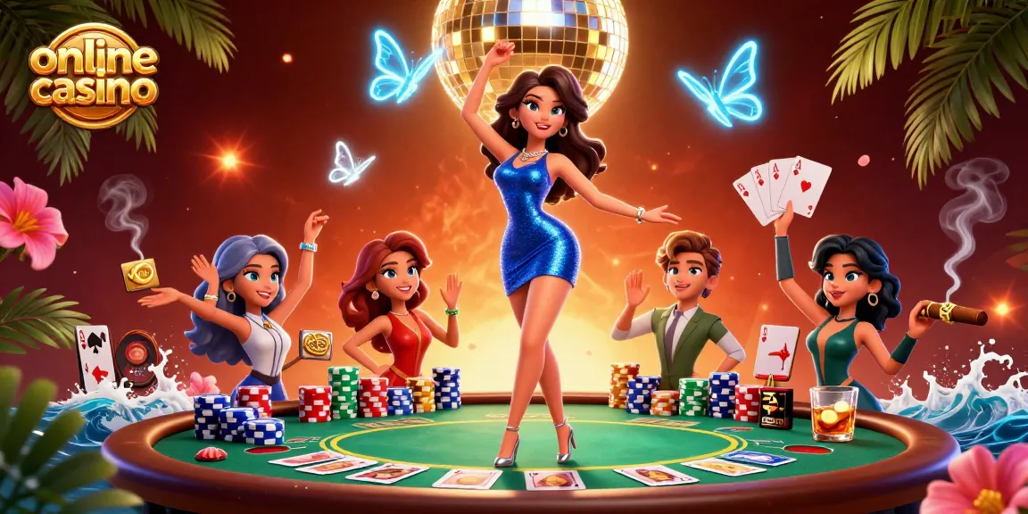 Engage in the excitement of an online casino with vibrant characters and thrilling gaming elements.