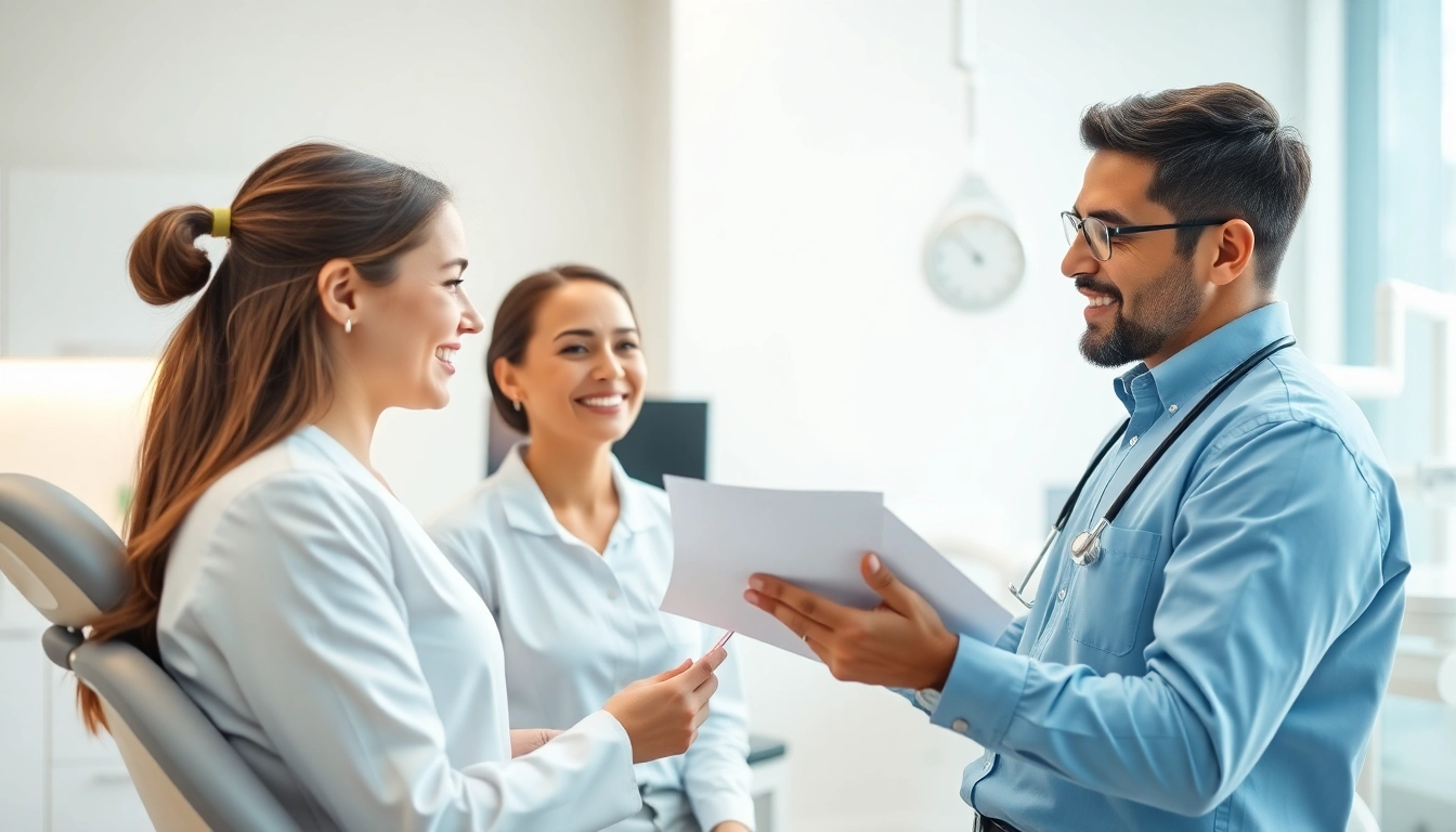 Orthodontics Edmonton: Professional orthodontist interacting with a patient in a bright, modern clinic.