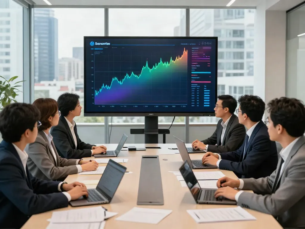 Team collaborating in a modern office discussing banorte empresas strategies.