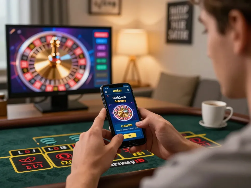 Engaging player betting on hitclubapk app while enjoying a comfortable home setup.