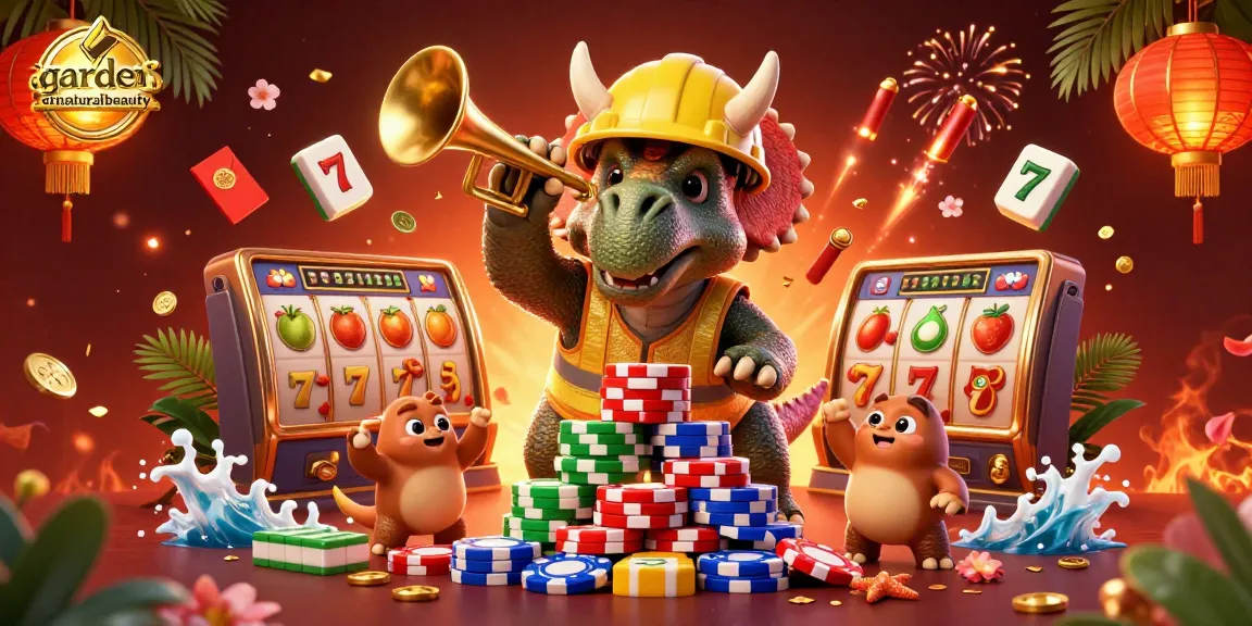 Casino "gardenofnaturalbeauty" dengan triceratops membangun tumpukan chip poker yang menarik.