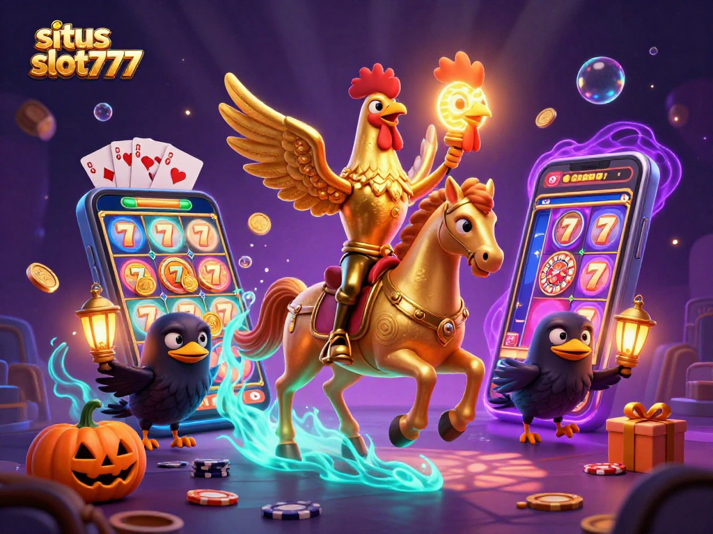 Experience excitement with situs slot777 featuring a golden rooster and dazzling casino elements.