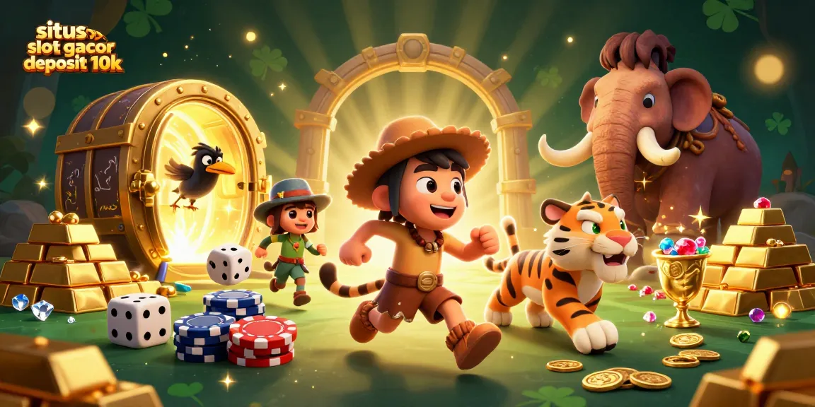 Situs slot gacor deposit 10k showcases lively 3D characters in a vibrant prehistoric casino environment.