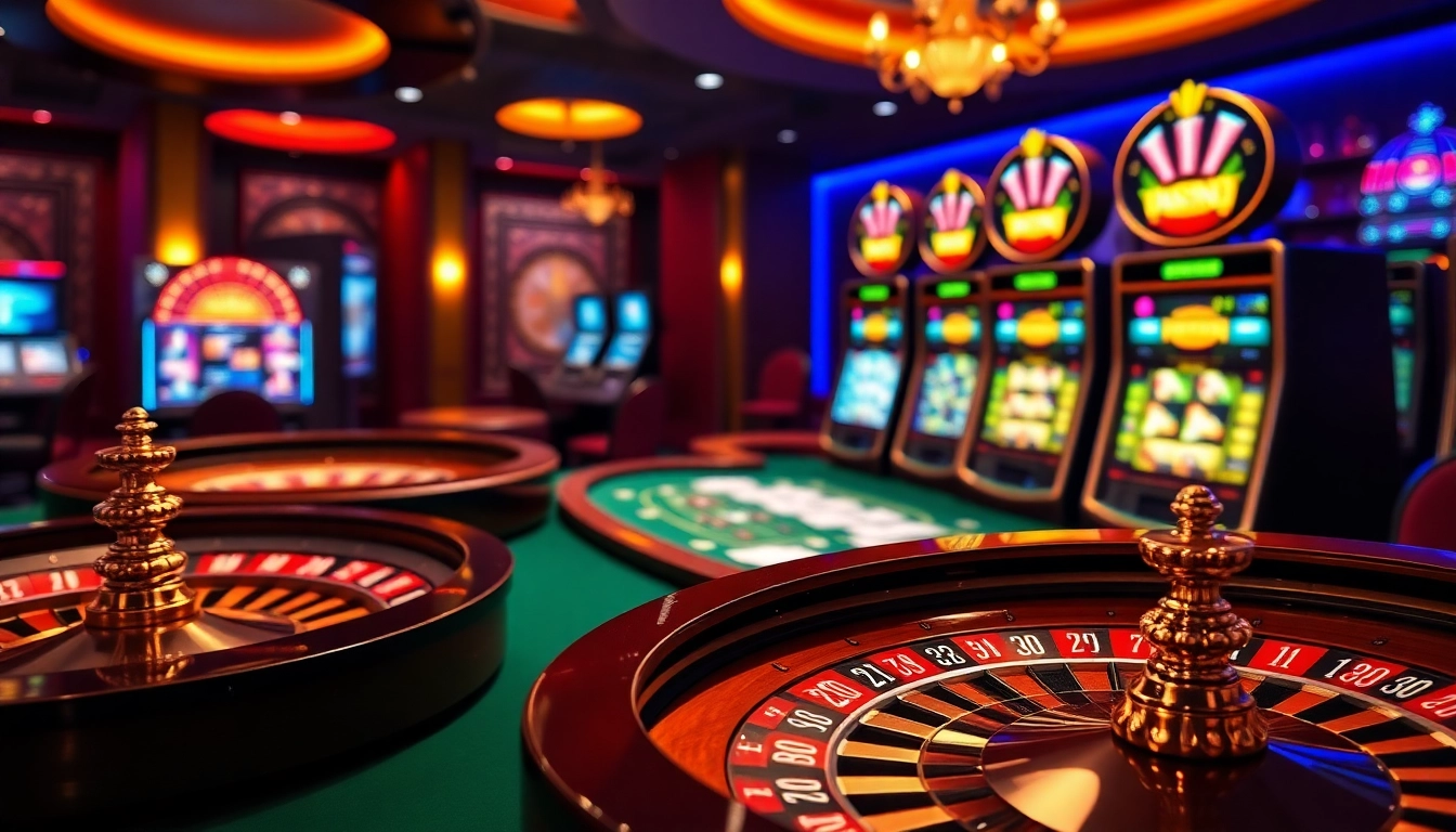 Scène engageante présentant des éléments de jeu vibrants représentant les meilleurs casino en ligne avec roulette et poker.