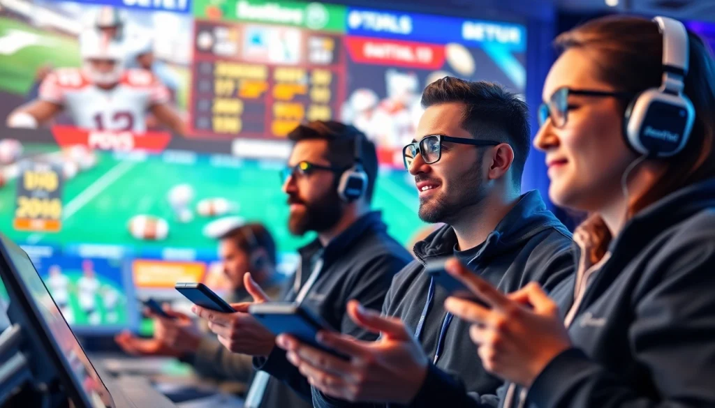 Engaging scene of sports betting on devices highlighting online sportsbooks India for active participants.