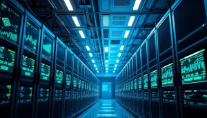 Explore the advanced technology in top cloud mining facilities with high-tech servers and mining rigs.