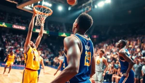 nba중계를 위한 생생한 농구 경기 장면으로 관중의 열정이 담긴 이미지