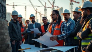 Manhattan Construction Manager leading a diverse team on an urban construction site.