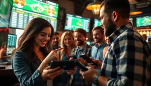 Analyzing online sportsbooks California betting odds in a lively bar atmosphere.