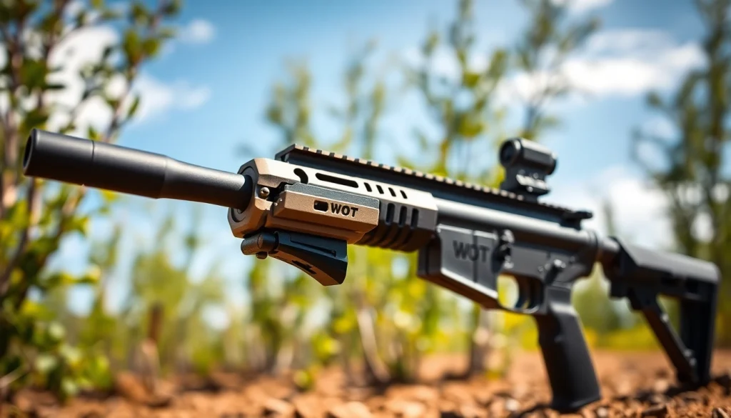 Find where to buy wot trigger with a detailed close-up of the WOT trigger on an AR-15 rifle.