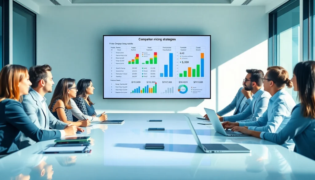 Analyze competitor pricing strategies during a dynamic meeting with diverse professionals.