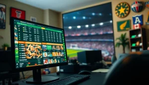Betting setup showcasing online sportsbooks Canada with vibrant sports themes and dynamic software.