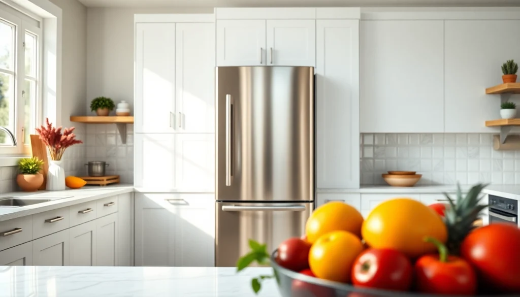 Showcase modern refrigerator in a sleek kitchen with a stainless steel finish.