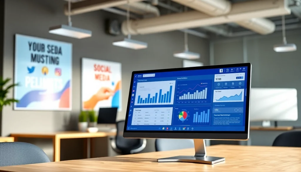 Showcasing a facebook smm panel user interface in a modern office setting.