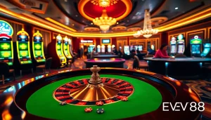 Players enjoying thrilling games at https://ev882.sa.com/, featuring roulette and blackjack tables.