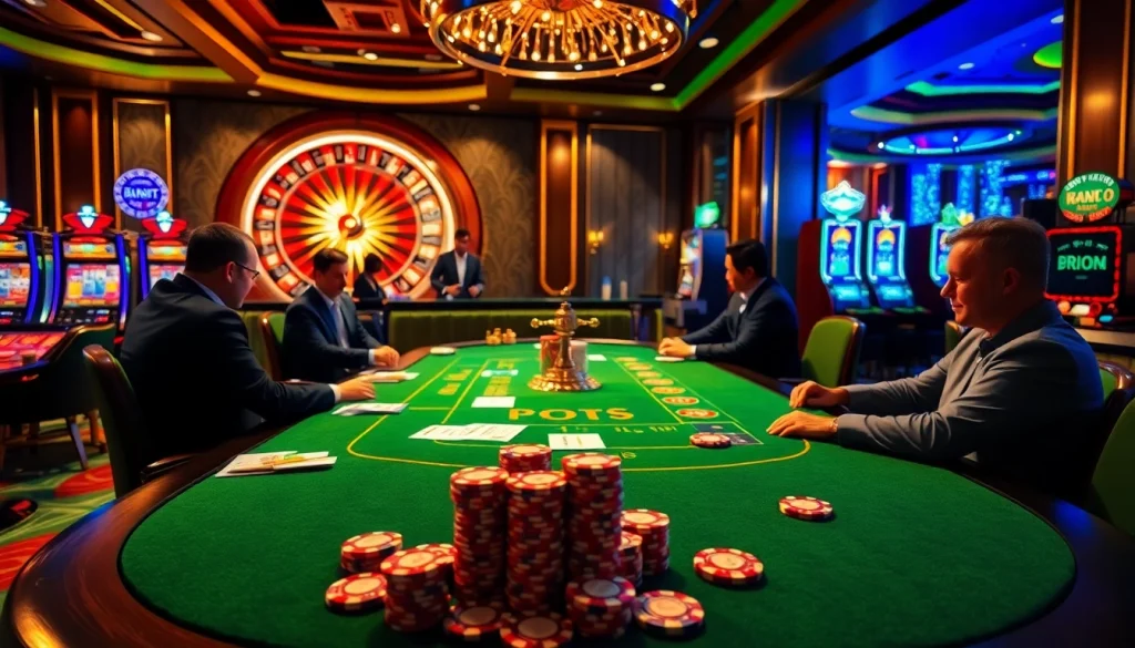 An engaging scene from hello88k.blog showcasing a luxurious poker table with players and vibrant casino elements.