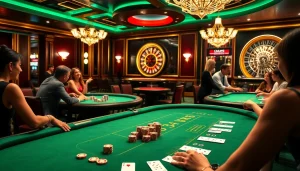 Players enjoying poker at SODO Casino, showcasing luxury, excitement, and vibrant casino atmosphere.