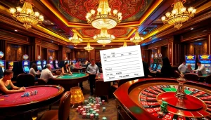 Gamblers enjoying a vibrant casino scene at https://good88k.blog with colorful poker chips and opulent decor.
