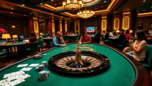 Experience the excitement of Trang Chủ MMOO with a vibrant casino scene featuring players and gaming tables.