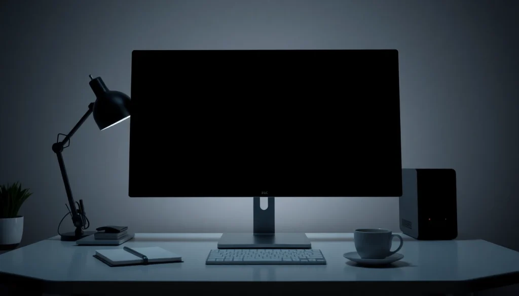 Full black screen displayed on a modern computer monitor, ideal for focus and energy conservation.