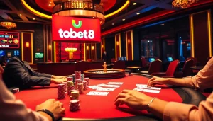 Experience the thrill of poker at tobet88 with vibrant tables, colorful chips, and engaging players.
