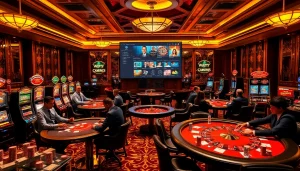 Experience high-stakes gambling at https://33wins.it.com with vibrant casino tables, poker chips, and players.