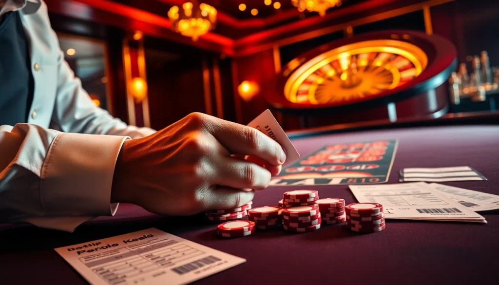 Người chơi poker chuyên nghiệp trình diễn các hoạt động BetVIP tại bàn casino sang trọng.