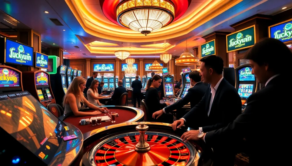 Players enjoying exciting games at Luckywin casino with vibrant tables and thrilling ambiance.