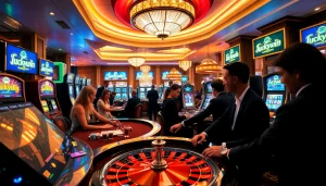 Players enjoying exciting games at Luckywin casino with vibrant tables and thrilling ambiance.