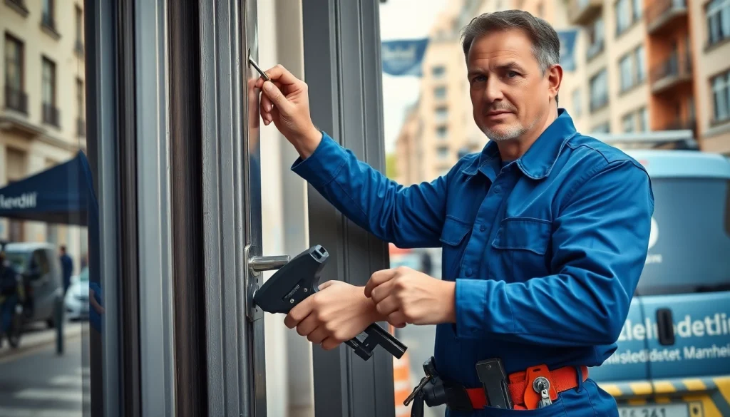 Vertrauenswürdiger Schlüsselnotdienst Mannheim-Techniker führt eine schadensfreie Türöffnung in einer städtischen Umgebung durch.