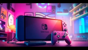 Showcase of the Nintendo Switch 2 with a sleek design, highlighting the Switch 2 release date update in an engaging gaming setup