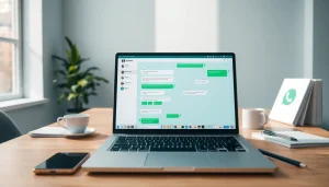 在工作区的现代笔记本电脑上显示的 WhatsApp网页版 界面。