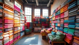 Bekijk de meest verkochte stoffen webshop Nederland met kleurrijke textiel in een sfeervolle winkel.