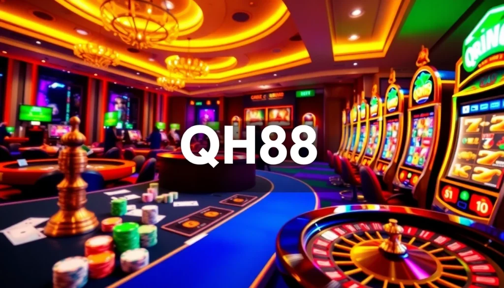 Engaging scene of exciting QH88 online gambling activities with vibrant casino elements.