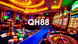 Engaging scene of exciting QH88 online gambling activities with vibrant casino elements.
