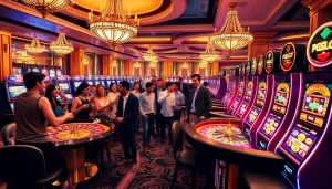 Experience the excitement of PGSLOT gaming with diverse players at a luxurious casino table.