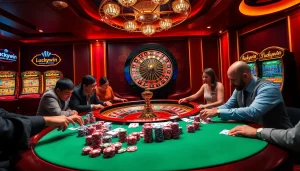 Experience the exciting atmosphere of the Luckywin casino with vibrant games and professional players.