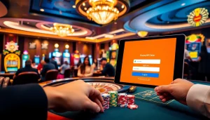 Experience the excitement of Gopay88 Daftar with vibrant casino visuals of roulette and slot machines.